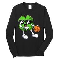 Funny St Patricks Day Shamrock Playing Basketball b.o.y.s Girls Long Sleeve Shirt