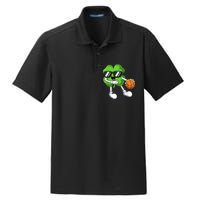 Funny St Patricks Day Shamrock Playing Basketball b.o.y.s Girls Dry Zone Grid Polo