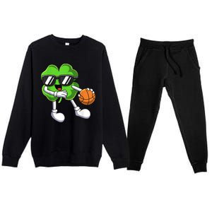 Funny St Patricks Day Shamrock Playing Basketball b.o.y.s Girls Premium Crewneck Sweatsuit Set