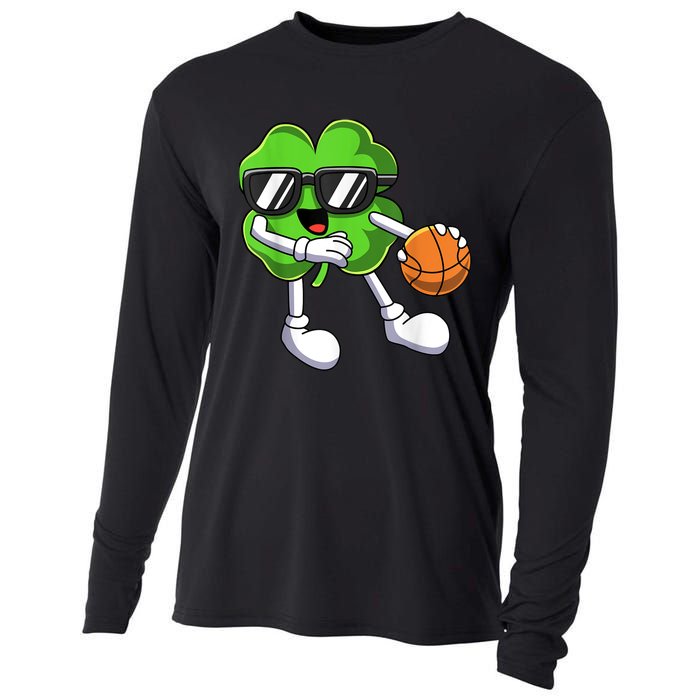 Funny St Patricks Day Shamrock Playing Basketball b.o.y.s Girls Cooling Performance Long Sleeve Crew