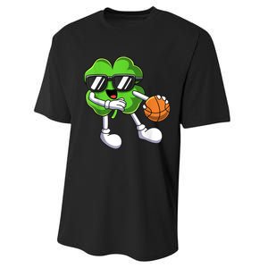 Funny St Patricks Day Shamrock Playing Basketball b.o.y.s Girls Performance Sprint T-Shirt