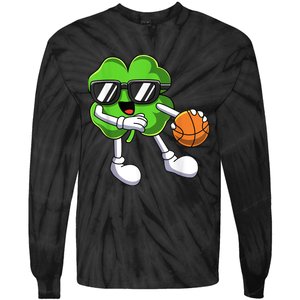 Funny St Patricks Day Shamrock Playing Basketball b.o.y.s Girls Tie-Dye Long Sleeve Shirt