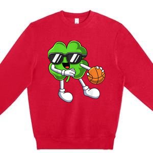 Funny St Patricks Day Shamrock Playing Basketball b.o.y.s Girls Premium Crewneck Sweatshirt