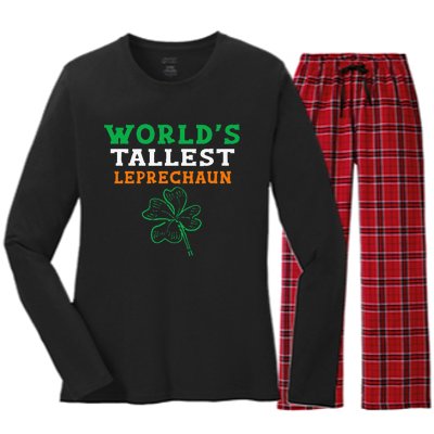 Funny Saint Patrick's Day Worlds Tallest Leprechaun Women's Long Sleeve Flannel Pajama Set 