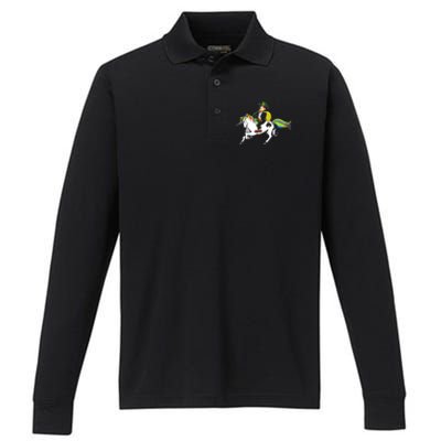 Funny St Patricks Day Leprechaun Unicorn St Paddys Gift Cool Gift Performance Long Sleeve Polo