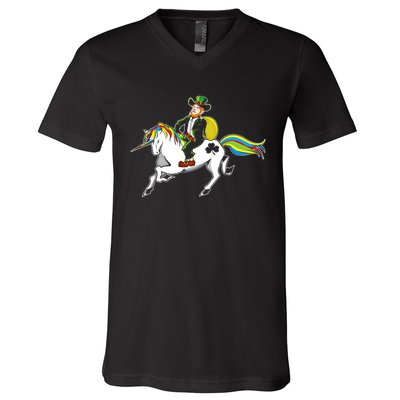 Funny St Patricks Day Leprechaun Unicorn St Paddys Gift Cool Gift V-Neck T-Shirt