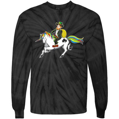 Funny St Patricks Day Leprechaun Unicorn St Paddys Gift Cool Gift Tie-Dye Long Sleeve Shirt