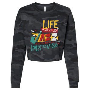 Funny Sax Player Gifts Jazz Music Saxophone Cropped Pullover Crew