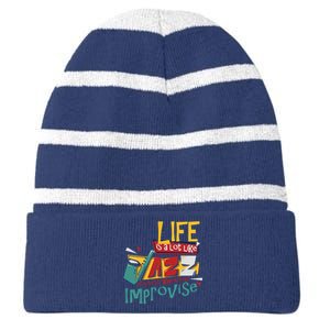 Funny Sax Player Gifts Jazz Music Saxophone Striped Beanie with Solid Band