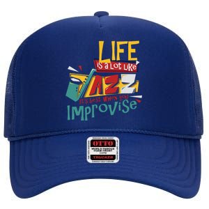 Funny Sax Player Gifts Jazz Music Saxophone High Crown Mesh Back Trucker Hat