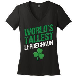 Funny Saint Patrick's Day World's Tallest Leprechaun Women's V-Neck T-Shirt