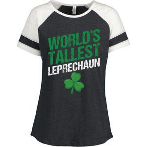 Funny Saint Patrick's Day World's Tallest Leprechaun Enza Ladies Jersey Colorblock Tee