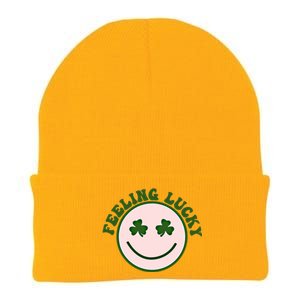 Funny St Patrick Day Feeling Lucky Meme Smile Face Trendy Gift Knit Cap Winter Beanie