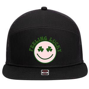 Funny St Patrick Day Feeling Lucky Meme Smile Face Trendy Gift 7 Panel Mesh Trucker Snapback Hat