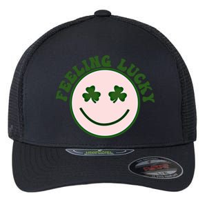 Funny St Patrick Day Feeling Lucky Meme Smile Face Trendy Gift Flexfit Unipanel Trucker Cap