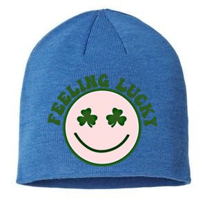 Funny St Patrick Day Feeling Lucky Meme Smile Face Trendy Gift Sustainable Beanie