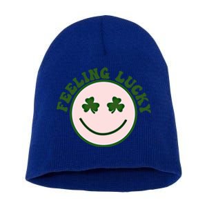 Funny St Patrick Day Feeling Lucky Meme Smile Face Trendy Gift Short Acrylic Beanie