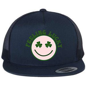 Funny St Patrick Day Feeling Lucky Meme Smile Face Trendy Gift Flat Bill Trucker Hat