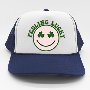 Funny St Patrick Day Feeling Lucky Meme Smile Face Trendy Gift Trucker Hat