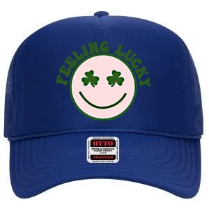 Funny St Patrick Day Feeling Lucky Meme Smile Face Trendy Gift High Crown Mesh Back Trucker Hat