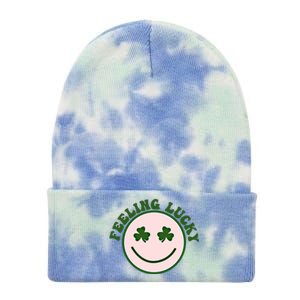 Funny St Patrick Day Feeling Lucky Meme Smile Face Trendy Gift Tie Dye 12in Knit Beanie