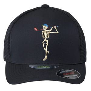 Funny Skeleton Playing Golf Halloween Costume Boy Flexfit Unipanel Trucker Cap