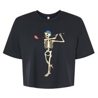 Funny Skeleton Playing Golf Halloween Costume Boy Bella+Canvas Jersey Crop Tee