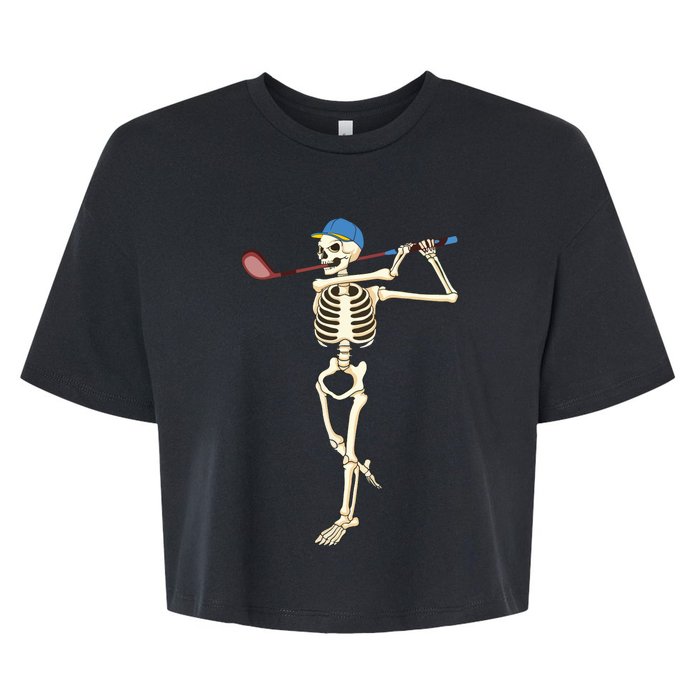 Funny Skeleton Playing Golf Halloween Costume Boy Bella+Canvas Jersey Crop Tee