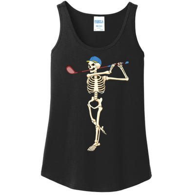 Funny Skeleton Playing Golf Halloween Costume Boy Ladies Essential Tank