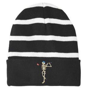 Funny Skeleton Playing Golf Halloween Costume Boy Striped Beanie with Solid Band