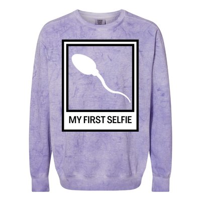 Funny Sperm Picture Quote My First Selfie Design Sperm Cool Colorblast Crewneck Sweatshirt