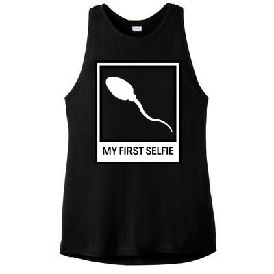 Funny Sperm Picture Quote My First Selfie Design Sperm Cool Ladies PosiCharge Tri-Blend Wicking Tank