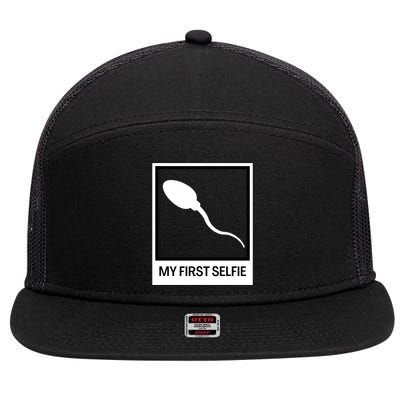 Funny Sperm Picture Quote My First Selfie Design Sperm Cool 7 Panel Mesh Trucker Snapback Hat