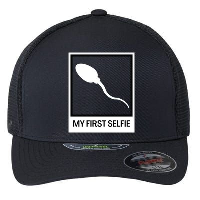 Funny Sperm Picture Quote My First Selfie Design Sperm Cool Flexfit Unipanel Trucker Cap