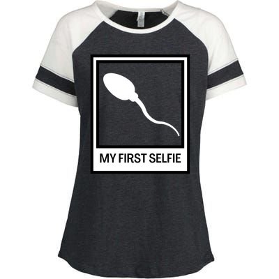 Funny Sperm Picture Quote My First Selfie Design Sperm Cool Enza Ladies Jersey Colorblock Tee