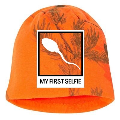 Funny Sperm Picture Quote My First Selfie Design Sperm Cool Kati - Camo Knit Beanie