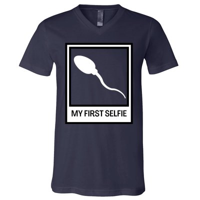 Funny Sperm Picture Quote My First Selfie Design Sperm Cool V-Neck T-Shirt