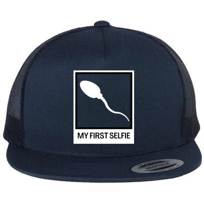 Funny Sperm Picture Quote My First Selfie Design Sperm Cool Flat Bill Trucker Hat