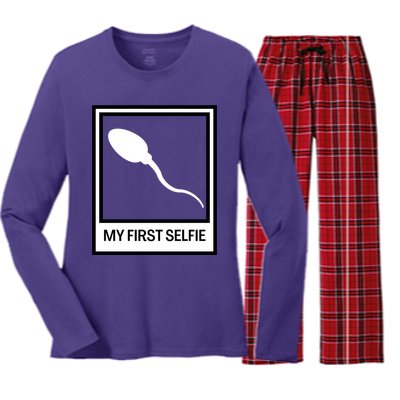 Funny Sperm Picture Quote My First Selfie Design Sperm Cool Women's Long Sleeve Flannel Pajama Set 