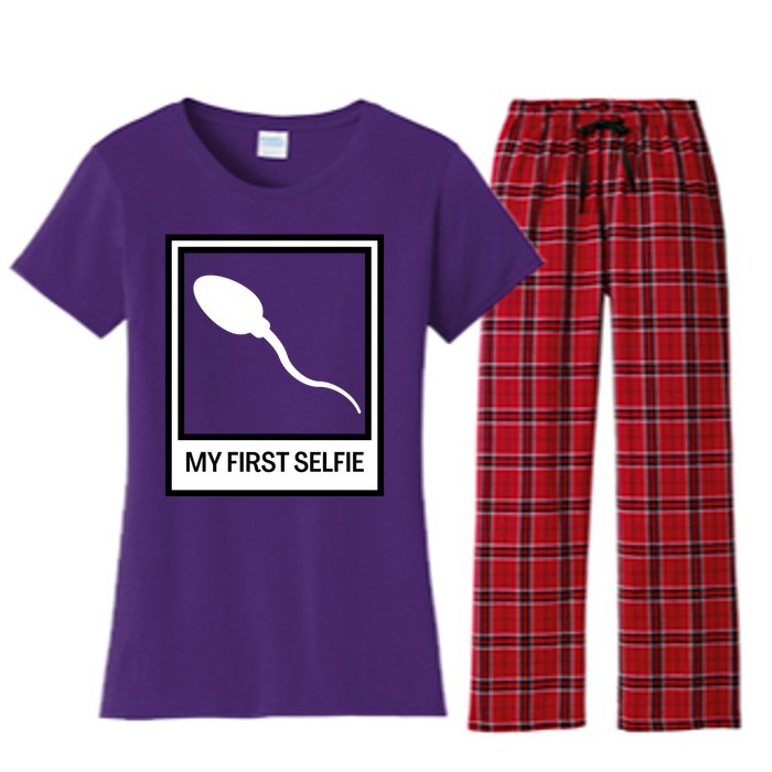 Funny Sperm Picture Quote My First Selfie Design Sperm Cool Women's Flannel Pajama Set