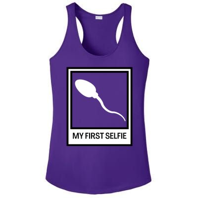 Funny Sperm Picture Quote My First Selfie Design Sperm Cool Ladies PosiCharge Competitor Racerback Tank