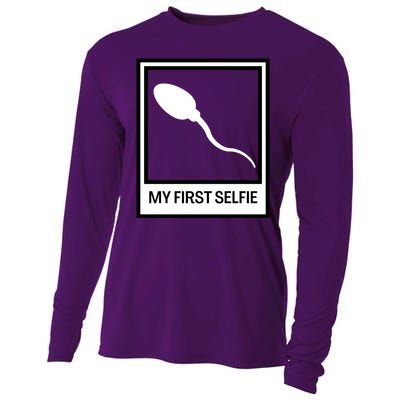 Funny Sperm Picture Quote My First Selfie Design Sperm Cool Cooling Performance Long Sleeve Crew