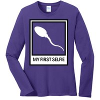 Funny Sperm Picture Quote My First Selfie Design Sperm Cool Ladies Long Sleeve Shirt