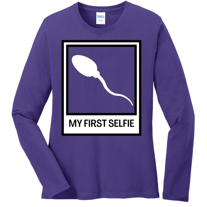 Funny Sperm Picture Quote My First Selfie Design Sperm Cool Ladies Long Sleeve Shirt