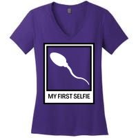 Funny Sperm Picture Quote My First Selfie Design Sperm Cool Women's V-Neck T-Shirt