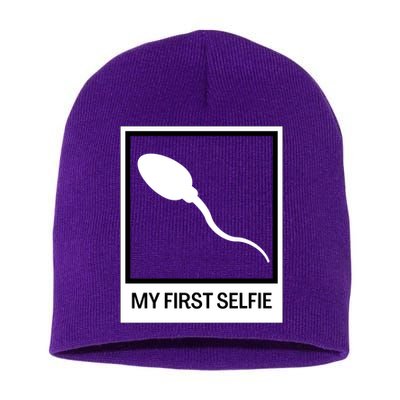 Funny Sperm Picture Quote My First Selfie Design Sperm Cool Short Acrylic Beanie