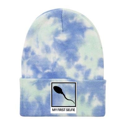 Funny Sperm Picture Quote My First Selfie Design Sperm Cool Tie Dye 12in Knit Beanie