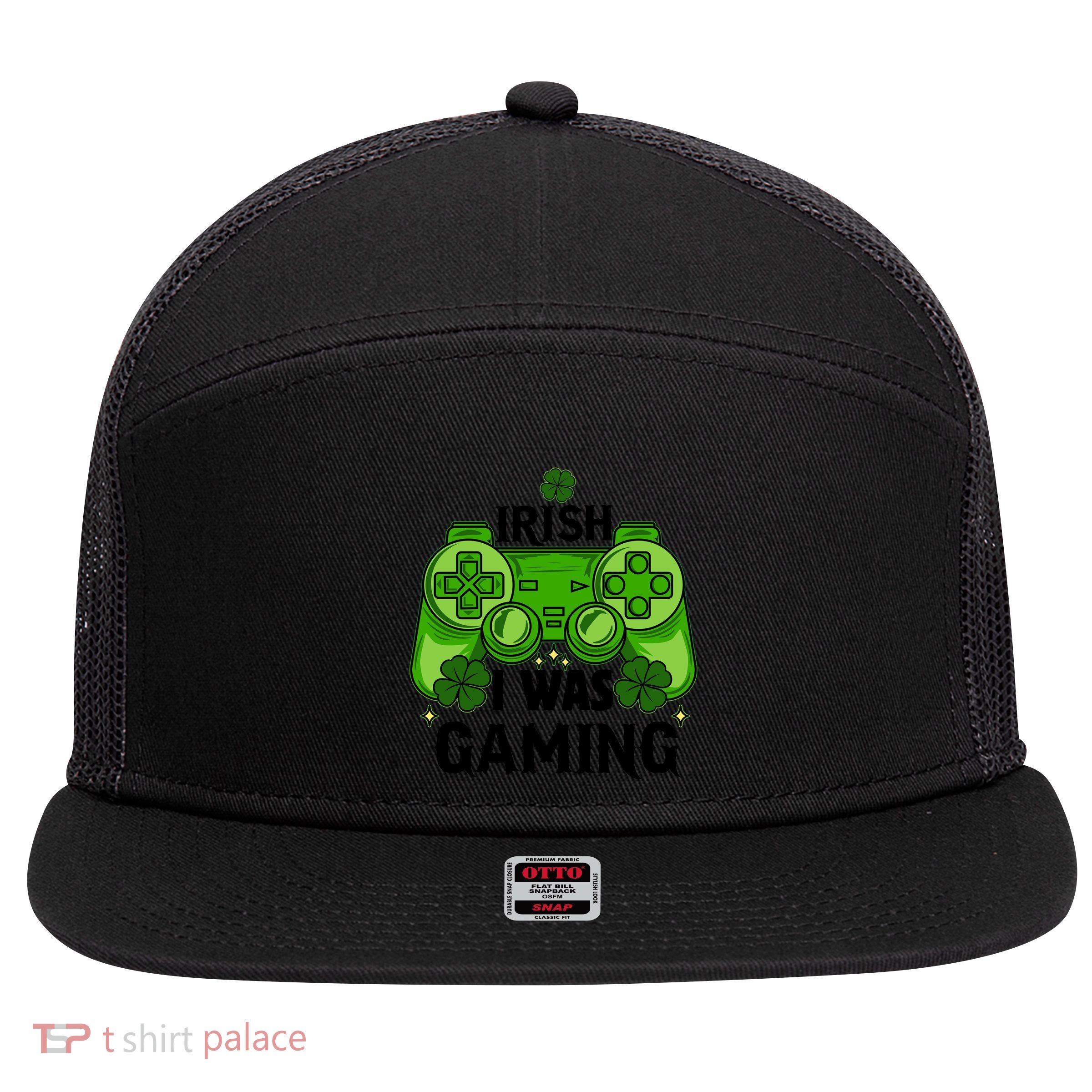 Funny St Patricks Day Irish I Was Gaming 7 Panel Mesh Trucker Snapback Hat