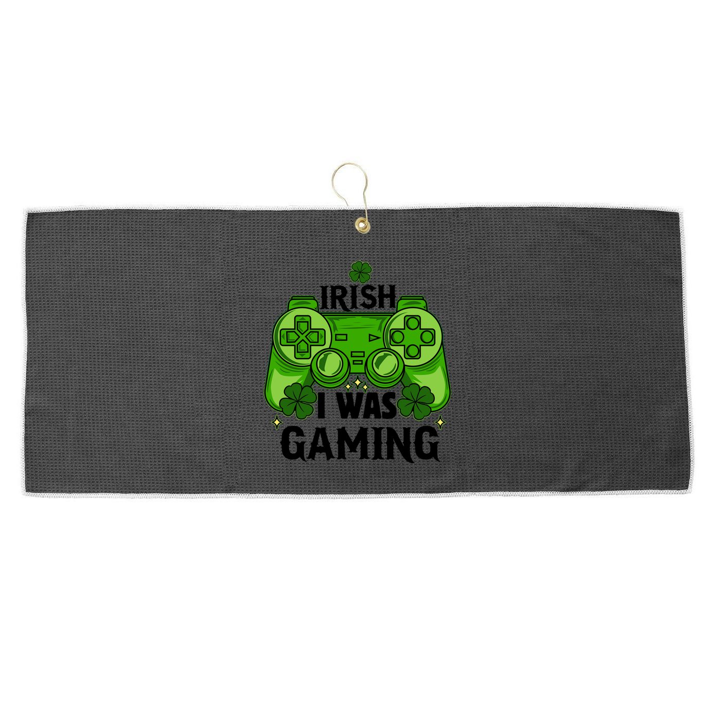 Funny St Patricks Day Irish I Was Gaming Large Microfiber Waffle Golf Towel
