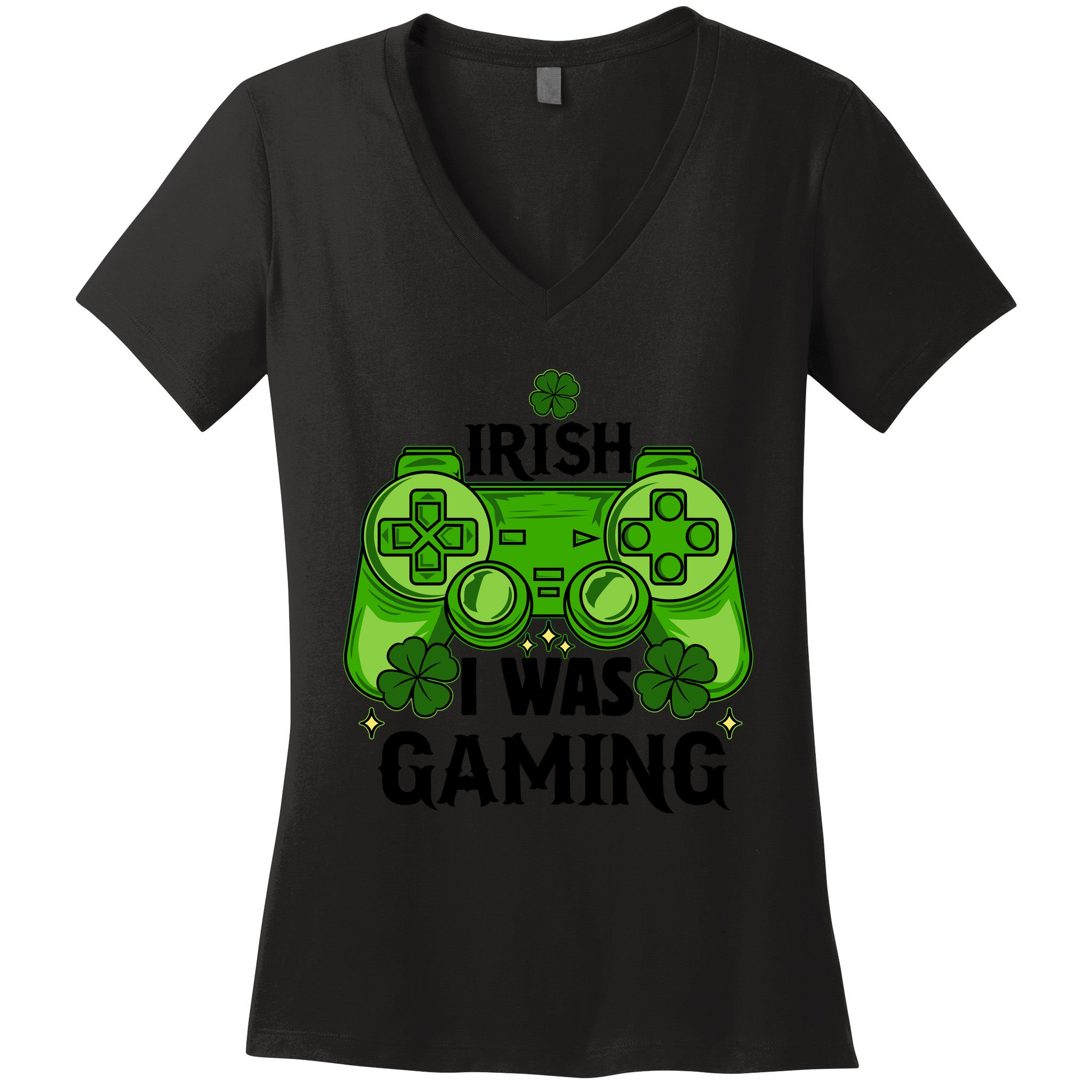 Funny St Patricks Day Irish I Was Gaming Women's V-Neck T-Shirt